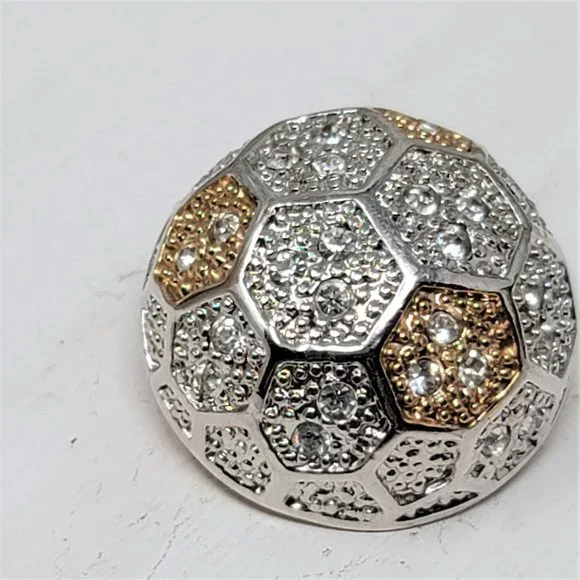 Vintage Dome Brooch by Roman Gold & Silver Rhinestones - Picture 3 of 11